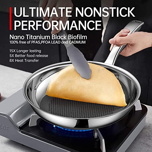 EOE Stainless Steel Wok Pan, 5Ply Bonded Woks, Woks and Stir