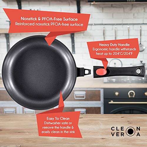 Cleverona Essential Nonstick 10.25 Inch Fry Pan with SecureSnap Detachable Handle and Large Clever Lid - Dark Grey