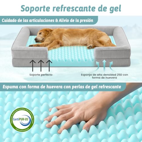 COZY KISS Extra Large Cooling Dog Bed, Summer Waterproof Dog Bed, Orthopedic Sofa for Dogs, Removable and Washable, Cool Memory Foam Dog Mattress, Grey, XXL (122 x 89 x 19 cm)