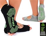 FitLeaf Yoga BAMBOO Toeless Socks, Non-Slip Grip for Pilates, Barre, 2 PAIRS