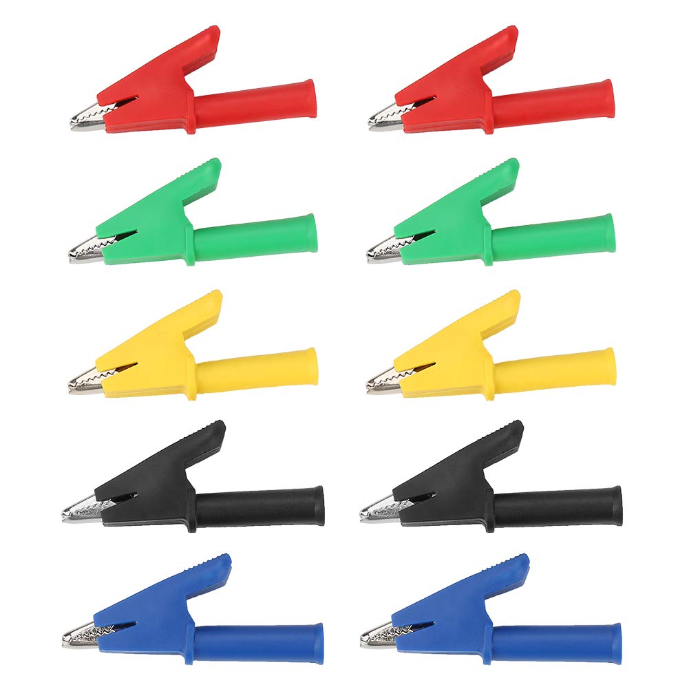 Crocodile Clips Insulated, 10Pack 380V 20A 4mm Banana Jack Safety Test Clip for Multimeter, 5 Colors