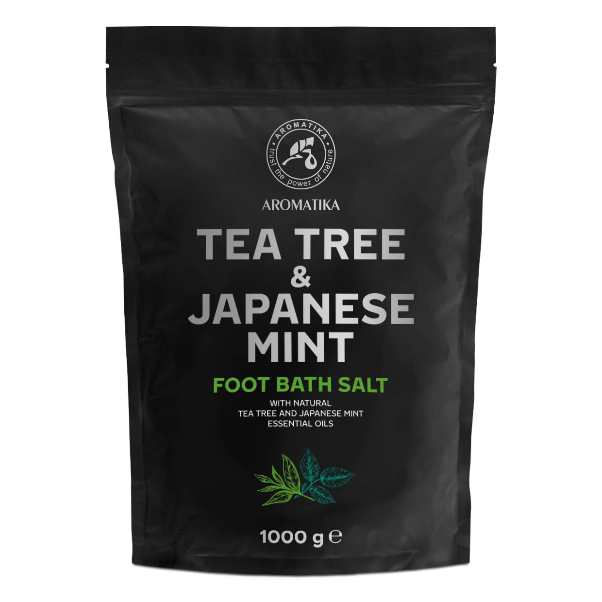 Foot Bath Salt with Tea Tree and Japanese Mint Essential Oils - 1kg /1000g - Natural Sea Salt Foot Bath - Foot & Nail Soak - Pedicure Foot Soak - Foot Care - Foot Odor - Aromatherapy Bath Salts