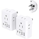 2 Pack Australia New Zealand Power Plug Adapter, Australia Travel Adapter with 4 American Outlets 4 USB Charging Ports (4 USB C), Type I Plug Adapter for US to Australia, Argentina, China