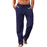 Makkrom Mens Casual Pants Drawstring Elastic Waist Lightweight Linen Pants Loose Fit Summer Beach Yoga Trousers
