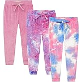 BTween Girls 3 Pack Velour Jogger Pant Set Solid, Tie Dye or Camo Sweatpants for Girls