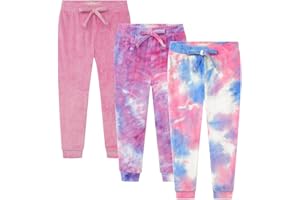 BTween Girl's 3-Pack Velour Jogger Pant Set - Solid, Tie Dye or Camo Sweatpants for Girls