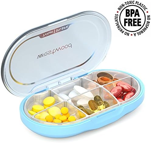 BNY Weekly Pill Box Pill Organizer Box to Hold Vitamins Supplements Medication Fish Oil or Cod Liver Oil for Daily&Travel，Waterproof and Portable,6 Compartments，BPA Free (Blue)