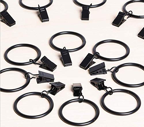 Magnoloran 50 Pack Curtain Rod Clip Rings Metal Rustproof Decorative Drapery Window Curtain Ring with Clip Window Ring Clip Hooks for Hanging Drapes (35mm/1.38 Inch Interior Diameter, Black)