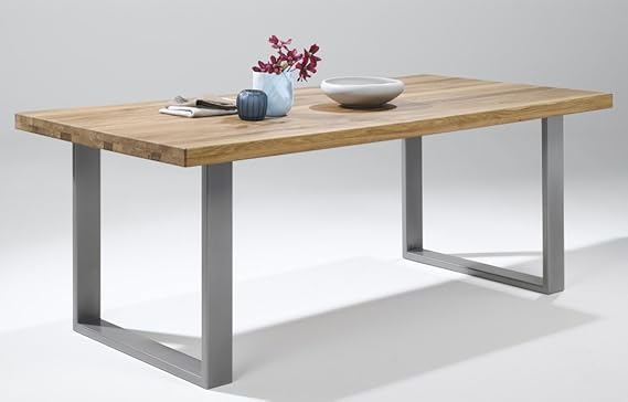 Esszimmertisch 200x100 Wildeiche naturbelassen massiv mit Metallfüssen