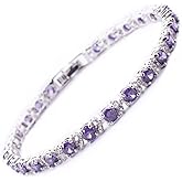 RIZILIA Round Multi-Color CZ Birthstone White Gold Plated Tennis Bracelet, 7"