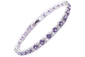 RIZILIA Round Multi-Color CZ Birthstone White Gold Plated Tennis Bracelet, 7"