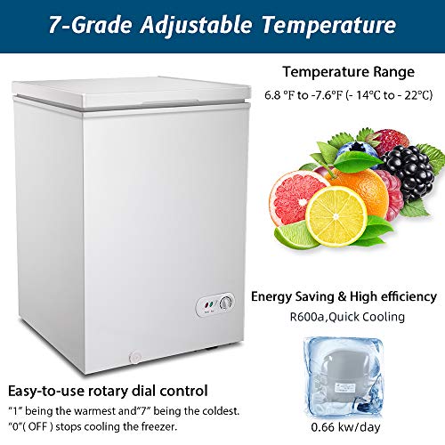 Kismile 3.5 Cubic Feet Chest Freezer with Removable Basket Free