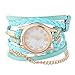 Souarts Coffee Women Multilayer Weave Wrap Link Leather Bracelet Quartz Wrist Watch (Coffee) (Blue)