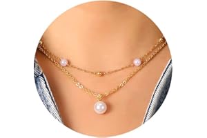 MOIEGOUCT Gold Pearl Necklaces for Women Dainty Layered Pearl Chain Necklace Trendy Pearl Beaded Pendant Necklace Womens Jewelry