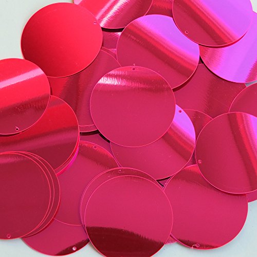 Sequin Round 1.5 inch Fluorescent Hot Pink Metallic Couture Paillettes Made in USA. For embroidery, bridal, applique, arts, crafts, and embellishment.
