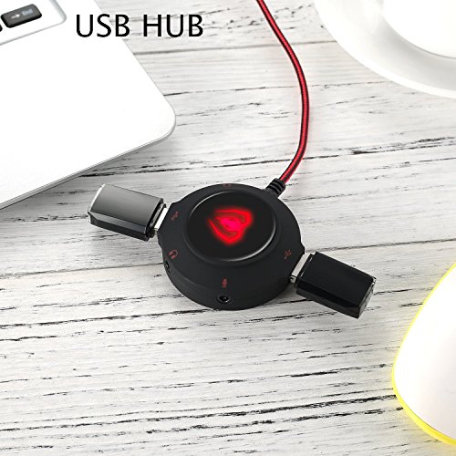 Micolindun External Sound Card USB Hubs Audio Adapter to USB Port & 3.5mm Audio & Micro Jack for PC Laptop. Plug and Play (Red)