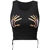 Floerns Women's Graphic Print Sleeveless Drawstring Ruched Crop Tank Top