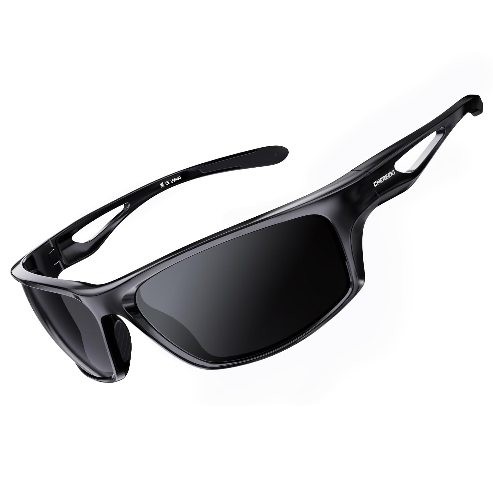 CHEREEKI Sports Sunglasses, Polarized Glasses Eyewear with UV400 Protection & TR90 Unbreakable Frame For Men Women Cycling Running Fishing Golf Driving Running (Black)