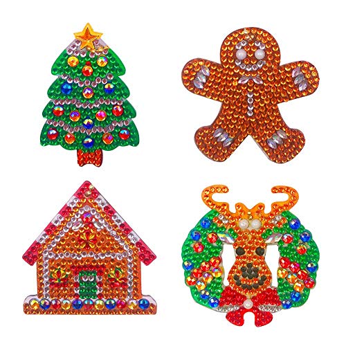 5D Diamond Painting Keychain Christmas Tree Elk Key Ring Full Drill Mosaic Making Diamond Painting Pendant for Art Craft Key Ring Phone Charm Bag Decor(5 Pack)