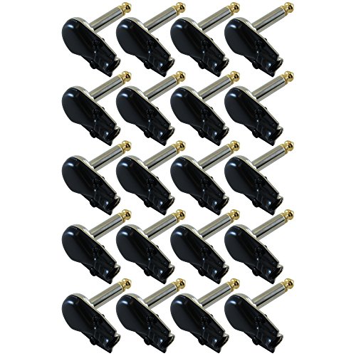 GLS Audio 1/4" Right Angle Plugs Black Back TS Mono Flat Low Profile Pancake Style for Speaker Cables, Patch Cables, Snakes - Male 1/4 Inch Phono 6.3mm Phone Plug Bulk - 20 Pack