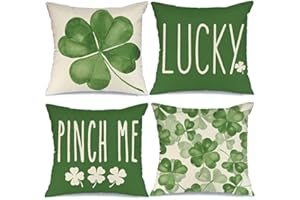 GEEORY St Patricks Day Pillow Covers 18x18 Set of 4 St Patricks Day Decorations for Home Shamrock Lucky St Patricks Day Decorative Throw Pillows Farmhouse St Patricks Day Decor
