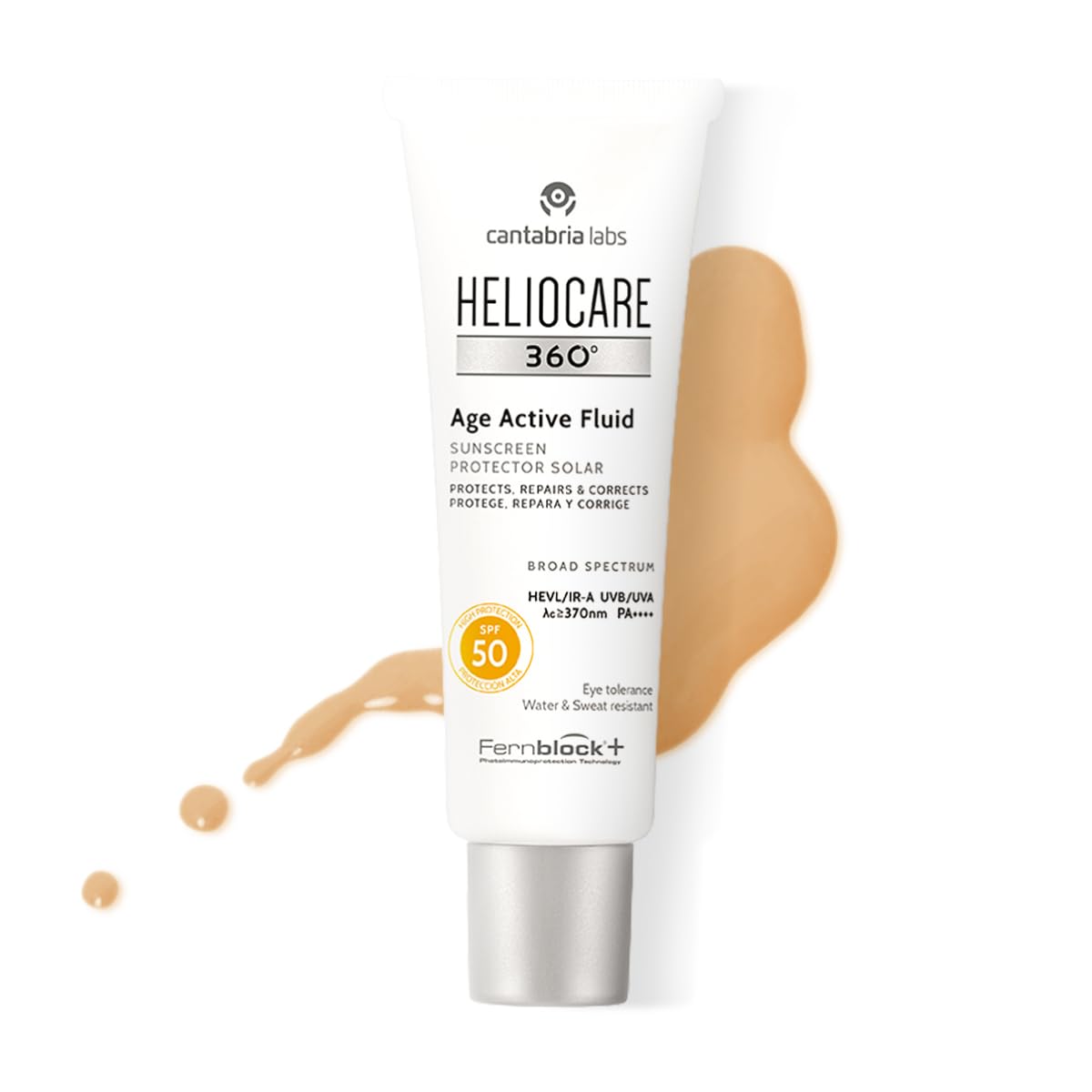 Heliocare 360° Age Active Fluid, SPF50 Sun Cream with Fernblock+® Technology to Protect Against UVA, UVB, Visible Light and Infrared A-Rays, Anti-Ageing, Water and Sweat Resistant, Vegan (50ml)