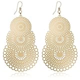 DMI Fashion Jewelry Gold-Tone Alloy Cutout Flower Lightweight Bohemian Style Dangle Earrings