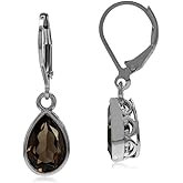 Silvershake 10X7mm Pear Shape Birthstone Gemstones White Gold Plated or Yellow Gold Plated 925 Sterling Silver Heart Victorian Style Drop Dangle Leverback Earrings Jewelry for Women