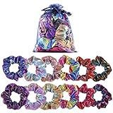 Shiny Metallic Scrunchies, Women Girls Mermaid Hair Scrunchie Elastics Ponytail Holder for Gym Dance Party Club（12 Pieces）