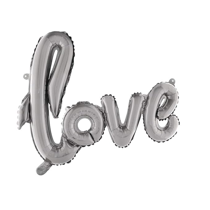 Rayher 87017606 love Folienballon Schriftzug, 100 x 68 cm, silber, XXL Partyballon für Helium und Luftfüllung geeignet, Polye
