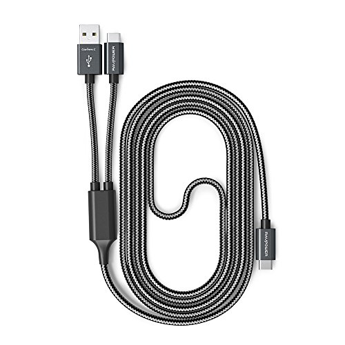 RAVPower 2-in-1 USB Type C to USB A / Type C Charging Cable (Aluminum Build & Nylon Braided Cord, USB 2.0 Standard 480Mb/s Data Transfer, Overvoltage Protection - 3.3 ft / 1 m)