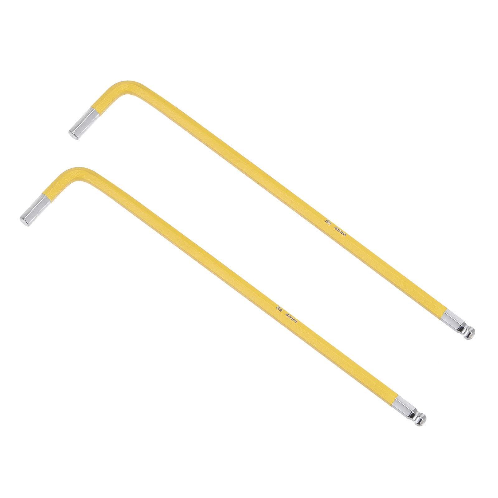 TOP-VIGOR 2Pcs 4mm Ball End Hex Key Wrench, L Shaped Long Arm Ball Point Hexagon Keys Allen Key for Household DIY, Professional Machine Repairing