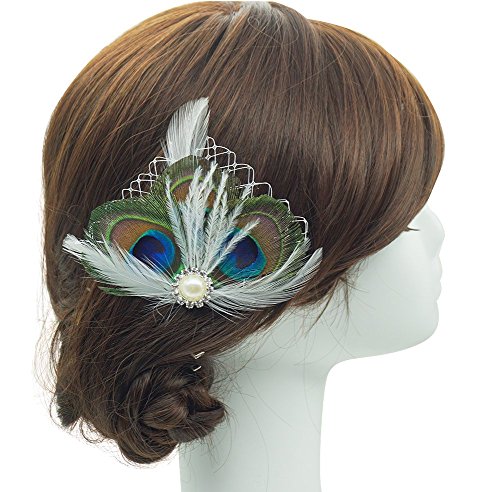 Blank K Peacock Feather Hair Clip,Birdal Wedding Hair Accessory,Birdcage Fascinator