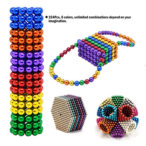 MENGDUO 5MM 224pcs Magnets Building Blocks Toys for Sculpture Stress Relief Magnet Intelligence Development - Office Toy for Adults (6 Colors)