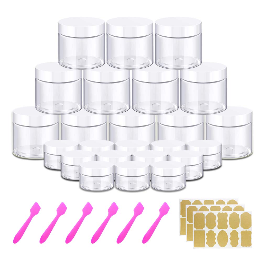 4 oz 120ml Travel Containers 12pcs + 12pcs 20g/20ml Sample Containers 24 Pack Travel Pots Cosmetic Jar Small Plastic Jars with Lids for Lip Scrub, Body Butters, Cream, Slime, Craft Storage