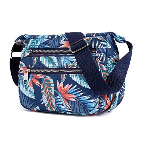 Womens Nylon Floral Shoulder Bag Crossbody Bag Messenger Bags Travel Handbags With Adjustable Strap Waterproof (C banana leaves)