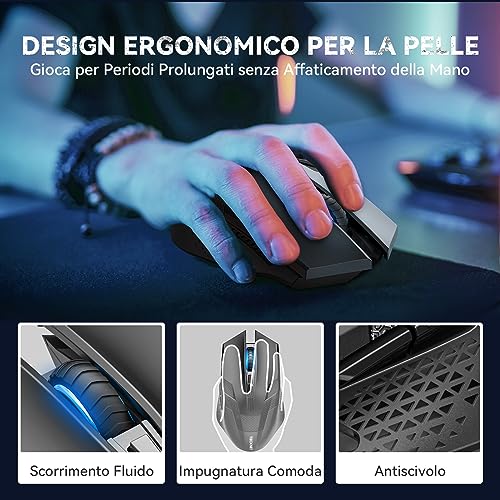 TECKNET Wireless Gaming Mouse, 2.4GHz Wireless Gaming Mouse with 8 Buttons, 4800 DPI, Ergonomic Gaming Mouse with Nano Receiver for PC/Mac/Laptop, Black