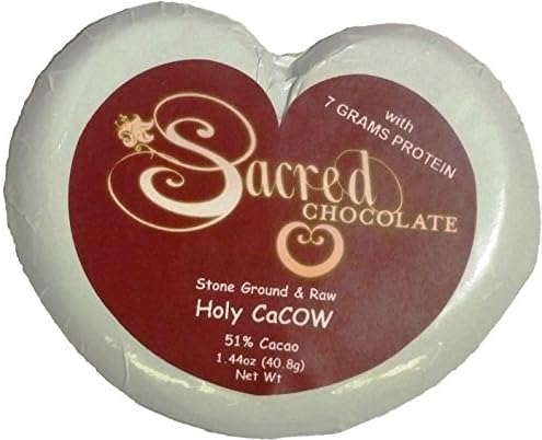 Sacred Chocolate HOLY CACOW Maple Sweetened, Stone-Ground, Organic RAW Chocolate 51% Cacao 1.44oz Bar (12 Pack)