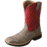 Twisted X Men's 11" Tech X Boot, Wide Square Toe with CellStretch and Tech X, Grey &amp; Red, 12 EE