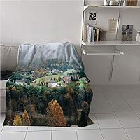 WodCht Appalachian Trail Blanket Chair，Aerial Photo of Forest Village Houses in Autumn Foggy Panorama Print，Plush Throw Blanket，Microfiber All Season Blanket 70" x 93"