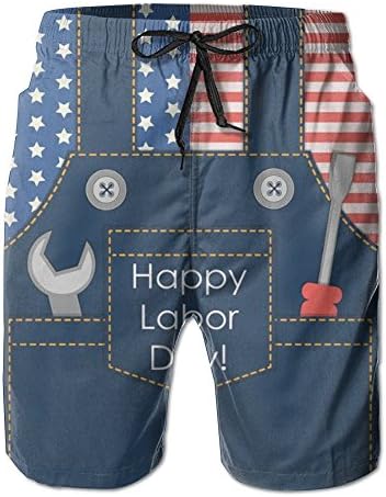 Personalized USA Labor Day Pattern Pattern Shorts For Men Elastic Waist Pockets Lightweight Beach Shorts Boardshort X-Large