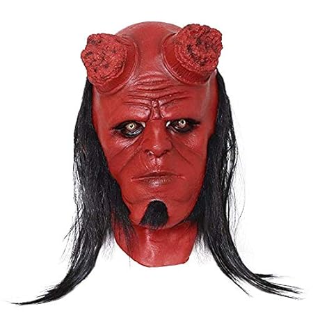 Miminuo Cosplay Maske mit schwarzer Perücke Latexrot Kostüm für Erwachsene Halloween-Kostüm