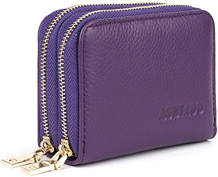AGBIADD Women's Genuine Leather RFID Secure Zipper Credit Card Holder (Purple)