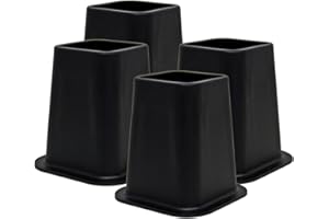 Kings Brand Furniture 6-inch Bed Risers - Set of 4 Black Heavy Duty Stackable Furniture Risers for Under Bed Storage, Desk, Sofa, Couch