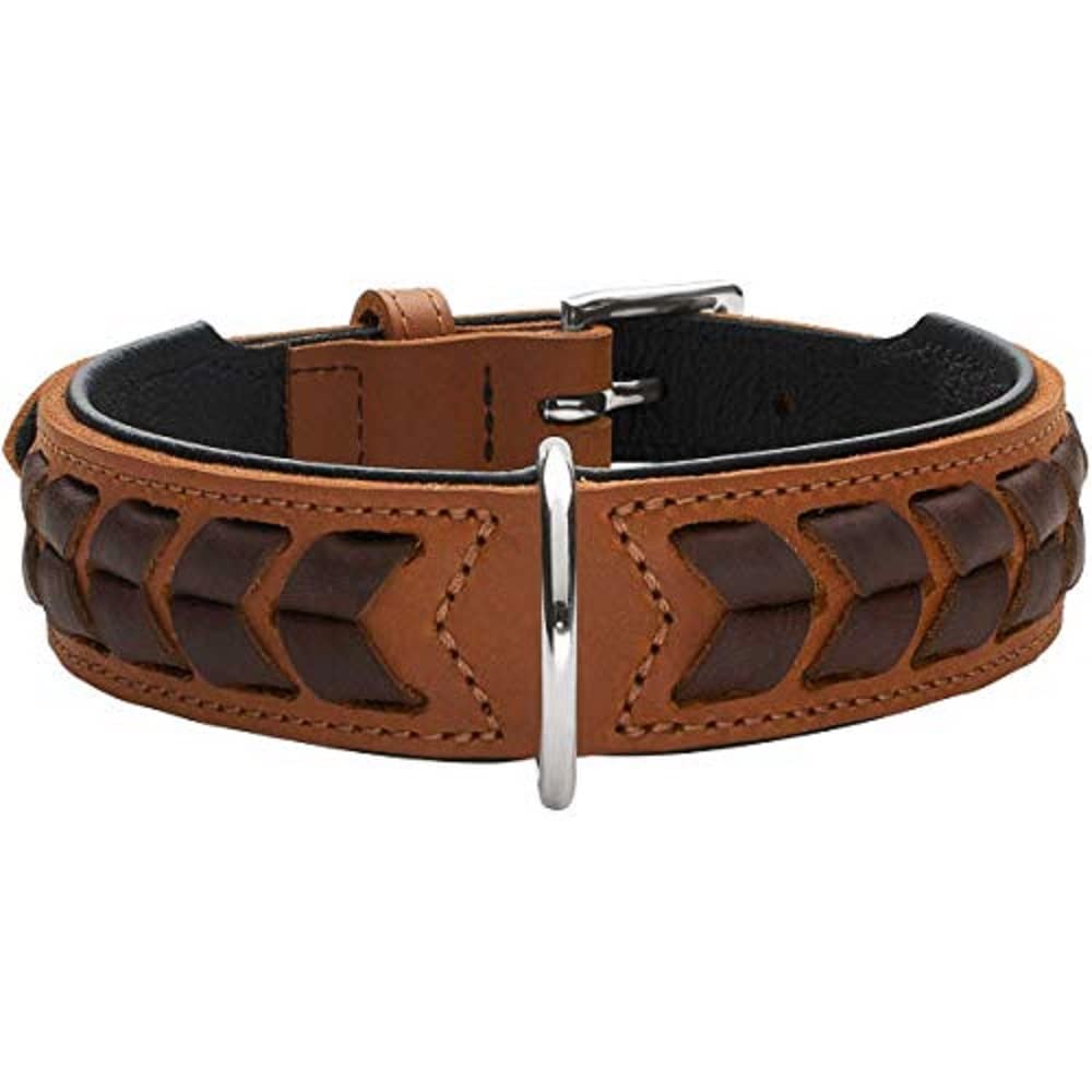 HUNTER EL PASO Dog Collar Leather Supple Braided 65 (L) Cognac/Black
