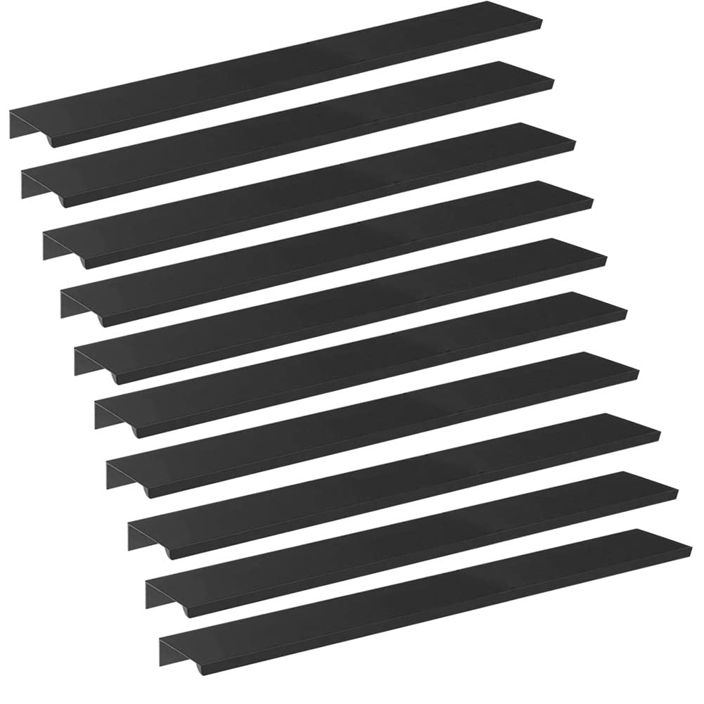 JNRFTY 10Pcs Mount Finger Edge Pull,Hidden Drawer Pulls,Aluminum Hidden Handle Concealed Tab Pulls for Home Kitchen Door Drawer Cabinet (Black,300mm Total Length)