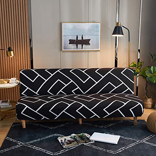 Mingfuxin Armless Sofa Bed Cover, Spandex Stretch Futon Slipcover Protector, Non-Slip Elastic Folding Couch Sofa Shield Fits for 2-3 Seater Folding Sofa Bed without Armrests(Printed # 3266)