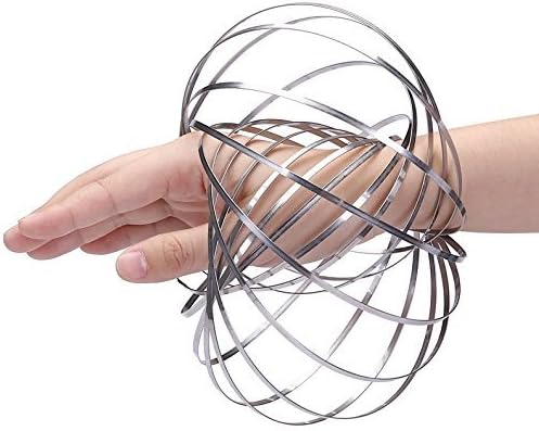 Flow Ring, Kinetic Spring Toy,Multi Sensory Interactive 3D Shaped Flow Ring with a Portable Carrying Bag,for Boys and Girls,Silver,RIMDOMN