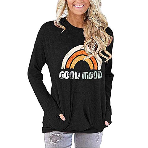 Women's Long Sleeve Tops,LuluZanm Sale! Ladies Autumn Winter Round Neck Blouse Rainbow Pringting Pullover