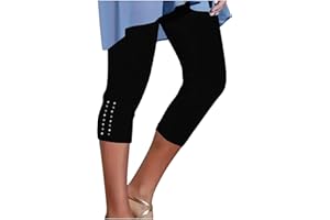 Capri Leggings for Women Rhinestone Trim High Waist Yoga Pants Summer Stretchy Workout Running Lounge Pants
